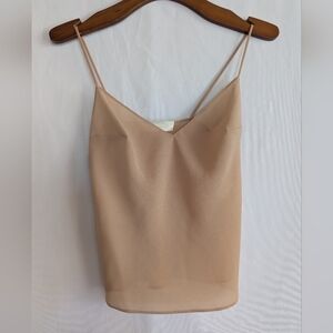 Women's XS Elegant Tan Nude Spaghetti Strap Top Camisole See-through Italy Sexy